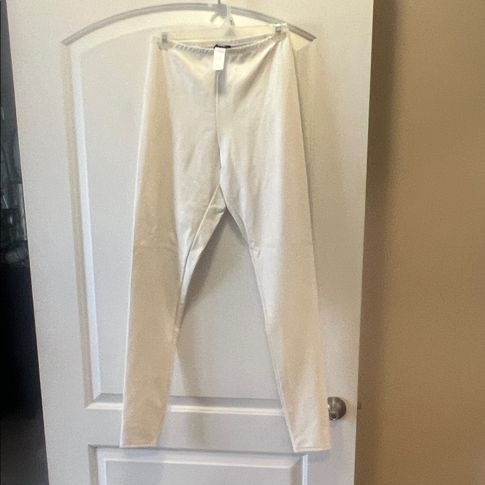 naked wardrobe Cream High-Rise Leggings faux leather